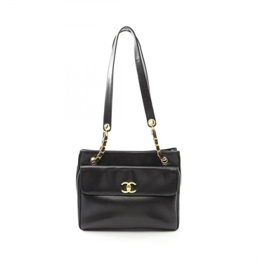 CHANEL COCO Mark Tote chain shoulder Bag Lambskin Black Used GHW