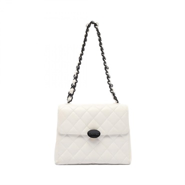CHANEL Matelasse chain Shoulder Bag Lambskin White Black Used GHW