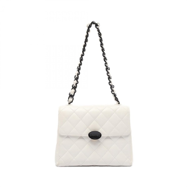 CHANEL Matelasse chain Shoulder Bag Lambskin White Black Used GHW
