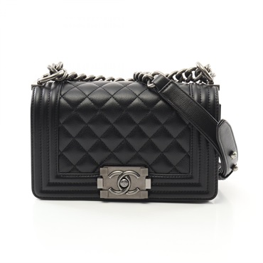 CHANEL Boy Chanel Small Chain Shoulder Bag A67085 leather Black Used Women SHW