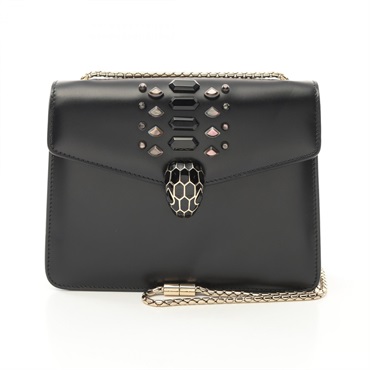 BVLGARI Serpenti Forever Bijoux cahin crossbody Shoulder Bag leather Black Used