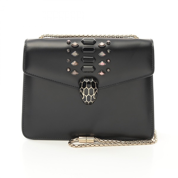 BVLGARI Serpenti Forever Bijoux cahin crossbody Shoulder Bag leather Black Used