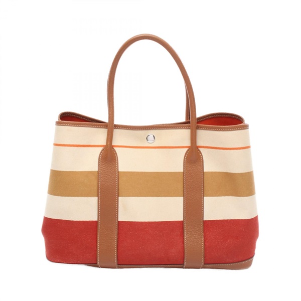 HERMES Garden party PM Tote Bag leather Toransat locabal Beige Brown Used  Q SHW