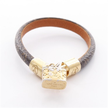 LOUIS VUITTON LV Petite Malle Bracelet M8012 Gold Plated Brown Used monogram