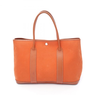 HERMES Garden party PM Tote Bag Toile officier canvas leather Brown Used I SHW