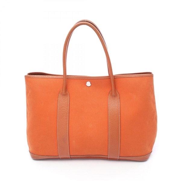 HERMES Garden party PM Tote Bag Toile officier canvas leather Brown Used I SHW