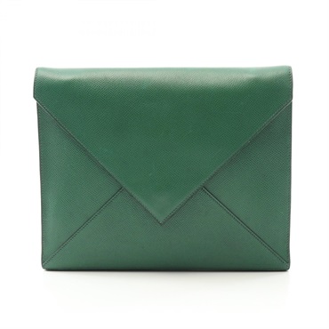HERMES Business clutch bag Courchevel leather Green Used Women T GHW