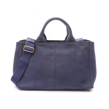 PRADA CANAPA Crossbody Shoulder Hand Tote Bag 1BG642 canvas Navy Used Women