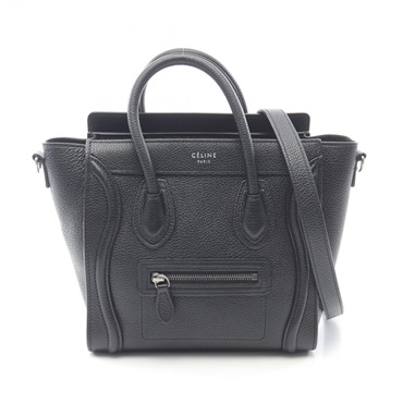 CELINE Luggage Nano Shopper Shoulder Handbag 189243 leather Black Used Women