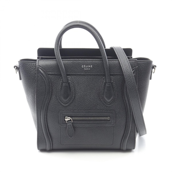 CELINE Luggage Nano Shopper Shoulder Handbag 189243 leather Black Used Women