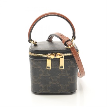 CELINE Triomphe Mini 2way shoulder Handbag 10J762CZ1 canvas leather Brown Used