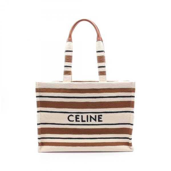 CELINE Large Cabas Thais Shoulder Tote Bag 196762FO214ML canvas Beige Brown NEW