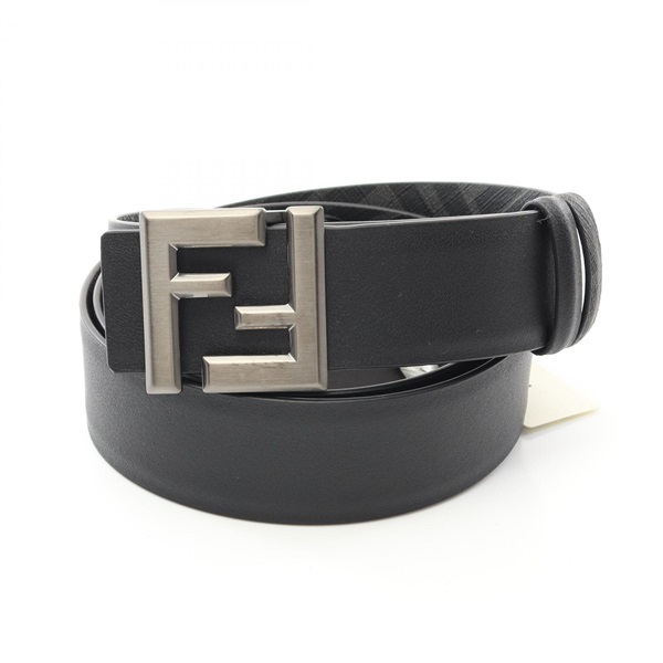FENDI FF logo Belt leather PVC coated canvas Black Gray NEW mens reversible SHW