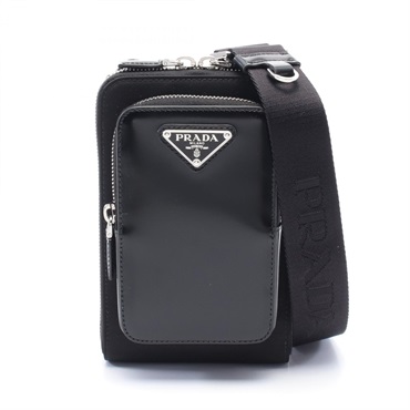 PRADA TESSUTO SPAZZOL Phone Shoulder Bag 2ZT060789F0002 leather Black NEW Women