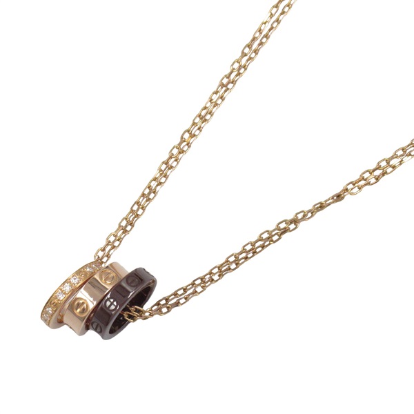 CARTIER Love Three Hoop Diamond Necklace Ceramic 18KPG gold Used women Pendant