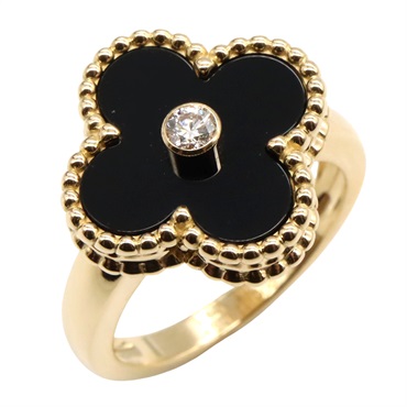 Van Cleef & Arpels Vintage Alhambra Ring Onyx 1P Diamond 18KYG Gold US size 4.5
