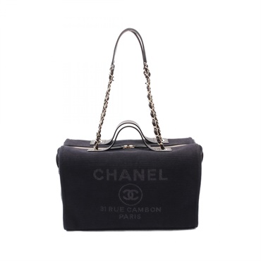 CHANEL Deauville chain Shoulder Bag AS4166 canvas leather Navy Used GHW