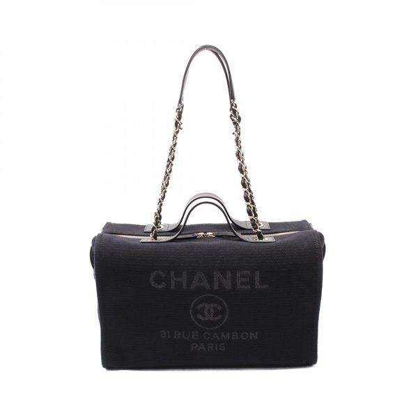 CHANEL Deauville chain Shoulder Bag AS4166 canvas leather Navy Used GHW