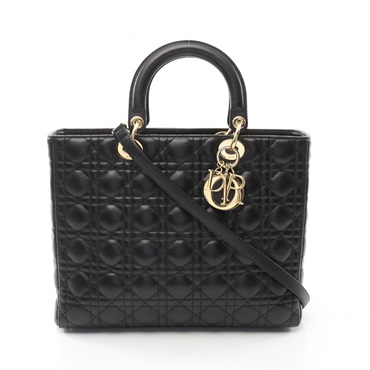 Christian Dior Lady Dior Large Cannage Hand shoulder bag leather Black Used