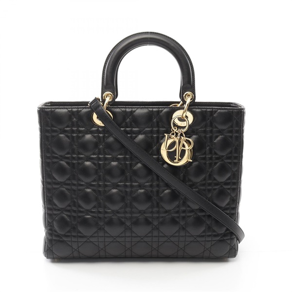 Christian Dior Lady Dior Large Cannage Hand shoulder bag leather Black Used