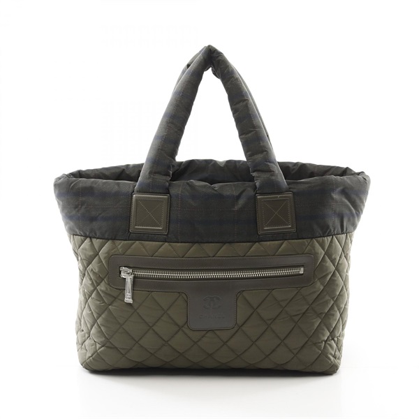 CHANEL Coco Cocoon MM Tote Bag A48611 Nylon leather Khaki Used Women SHW