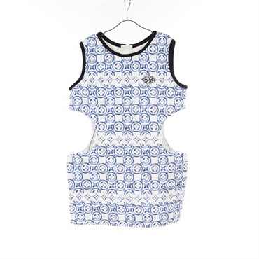 LOUIS VUITTON Monogram LV patch Dress RW232W cotton White Blue Used Women #36