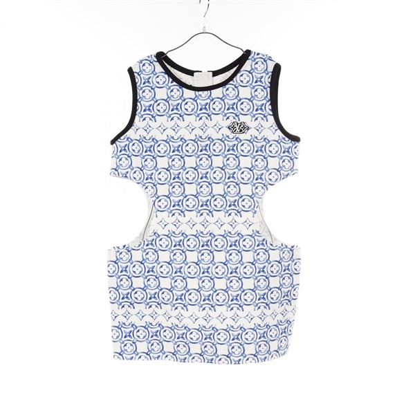 LOUIS VUITTON Monogram LV patch Dress RW232W cotton White Blue Used Women #36