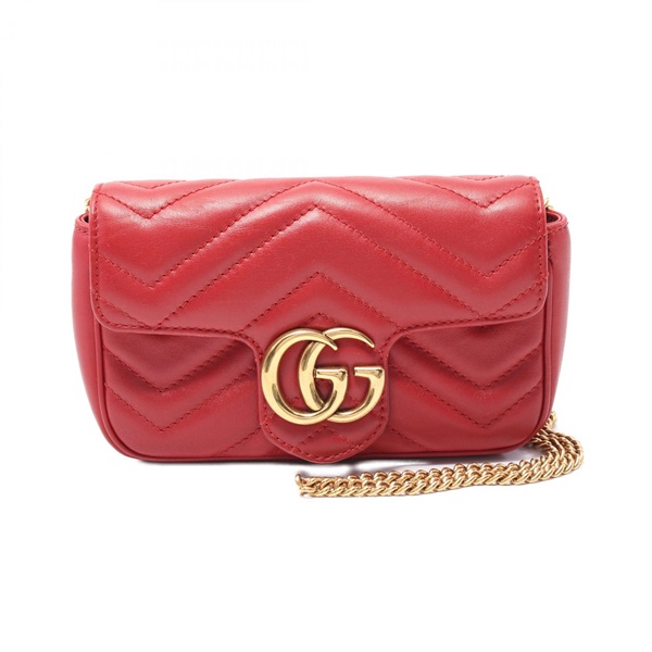 GUCCI GG Marmont Super Mini chain Shoulder Bag 476433 leather Red Used Women GHW