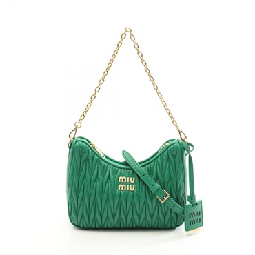 Miu Miu MATELASSE Chain Shoulder Bag 5BH211 leather Green Used Women