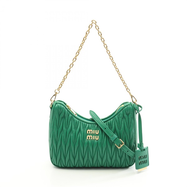 Miu Miu MATELASSE Chain Shoulder Bag 5BH211 leather Green Used Women