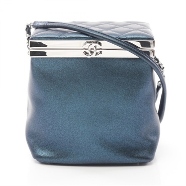 CHANEL COCO Mark Shoulder crossbody Bag leather navy Used SHW