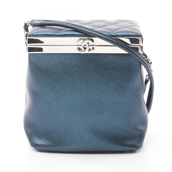 CHANEL COCO Mark Shoulder crossbody Bag leather navy Used SHW