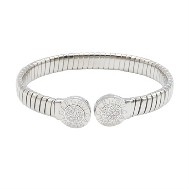 BVLGARI Tubogas Diamond Bracelet Bangle 16cm Stainless Steel Clear Used Women