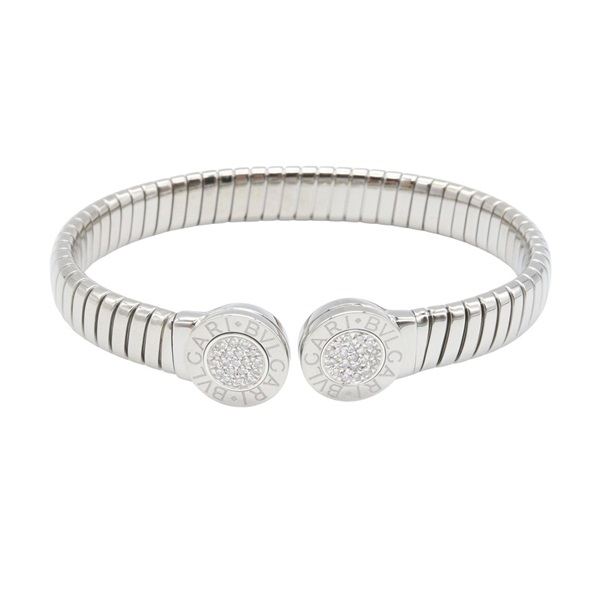 BVLGARI Tubogas Diamond Bracelet Bangle 16cm Stainless Steel Clear Used Women