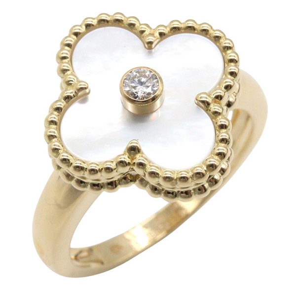 Van Cleef & Arpels Vintage Alhambra Ring Diamond 18KYG Mother of pearl Used #53