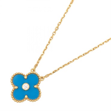 Van Cleef & Arpels Vintage Alhambra 1PD Necklace 18KYG Diamond Blue Sable Women