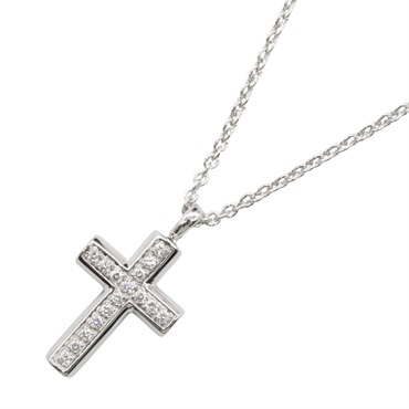 BVLGARI Latin Cross Diamond Necklace Pendant 18KWG White Gold Clear Used Women