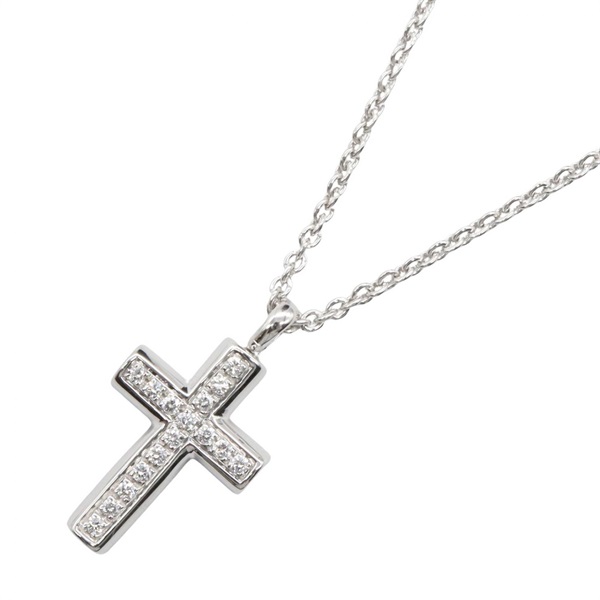 BVLGARI Latin Cross Diamond Necklace Pendant 18KWG White Gold Clear Used Women