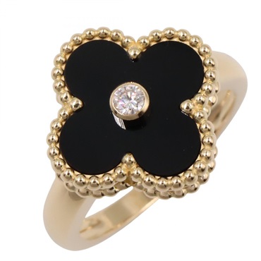 Van Cleef & Arpels Vintage Alhambra Onyx 1PD Ring #6.25 US size K18YG Black Used