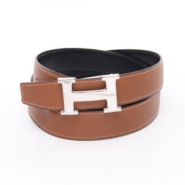 HERMES Constance H Belt Box calf Togo leather Black Brown Used mens SHW U