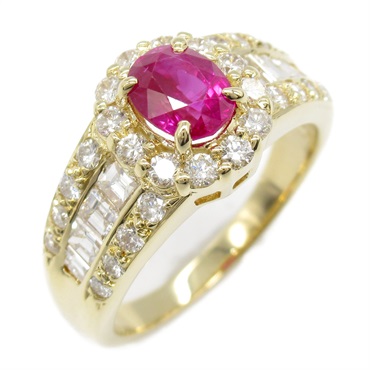 JEWELRY Ruby Diamond Ring 18KYG Yellow Gold Red Used women US size 5.5