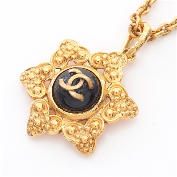 CHANEL COCO Mark Necklace Gold Plated Artificial pearl Black Used women CC