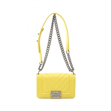 CHANEL Boy Chanel Small Shoulder Bag A67085 Lamb sheep leather Yellow Used Women