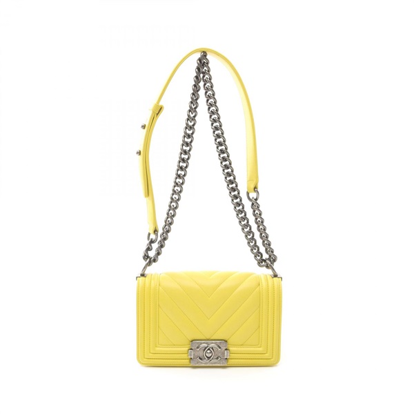 CHANEL Boy Chanel Small Shoulder Bag A67085 Lamb sheep leather Yellow Used Women