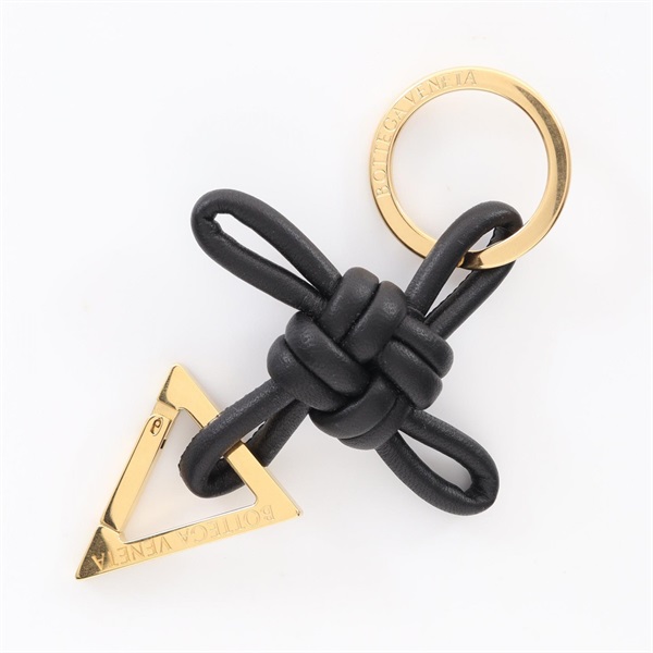BOTTEGA VENETA Triangle key ring 619100V00508425 leather Black Gold NEW Women