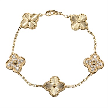 Van Cleef & Arpels Vintage Alhambra 5 Motif Diamond Bracelet 18KYG Gold used