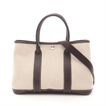 HERMES Garden party TPM Shoulder Tote Bag H Toile H Negonda leather Marron SHW
