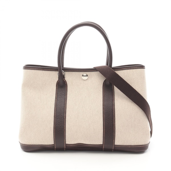 HERMES Garden party TPM Shoulder Tote Bag H Toile H Negonda leather Marron SHW