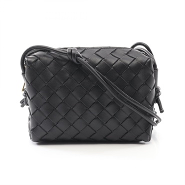 BOTTEGA VENETA Loop Intrecciato Shoulder Bag 680254V1G118425 Leather Black NEW