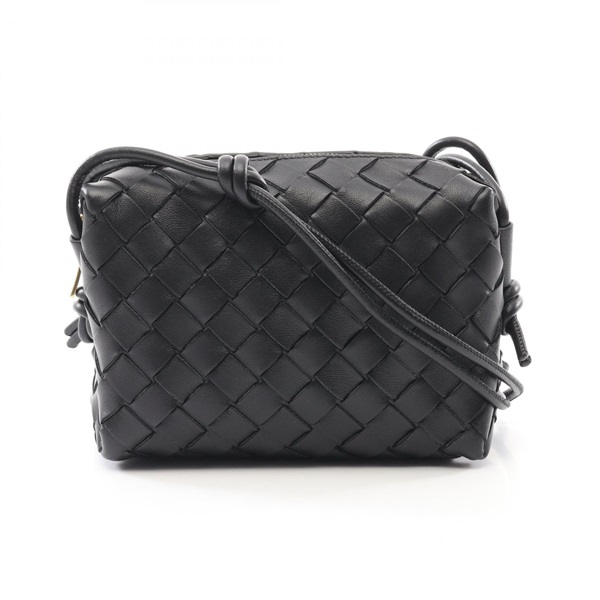 BOTTEGA VENETA Loop Intrecciato Shoulder Bag 680254V1G118425 Leather Black NEW